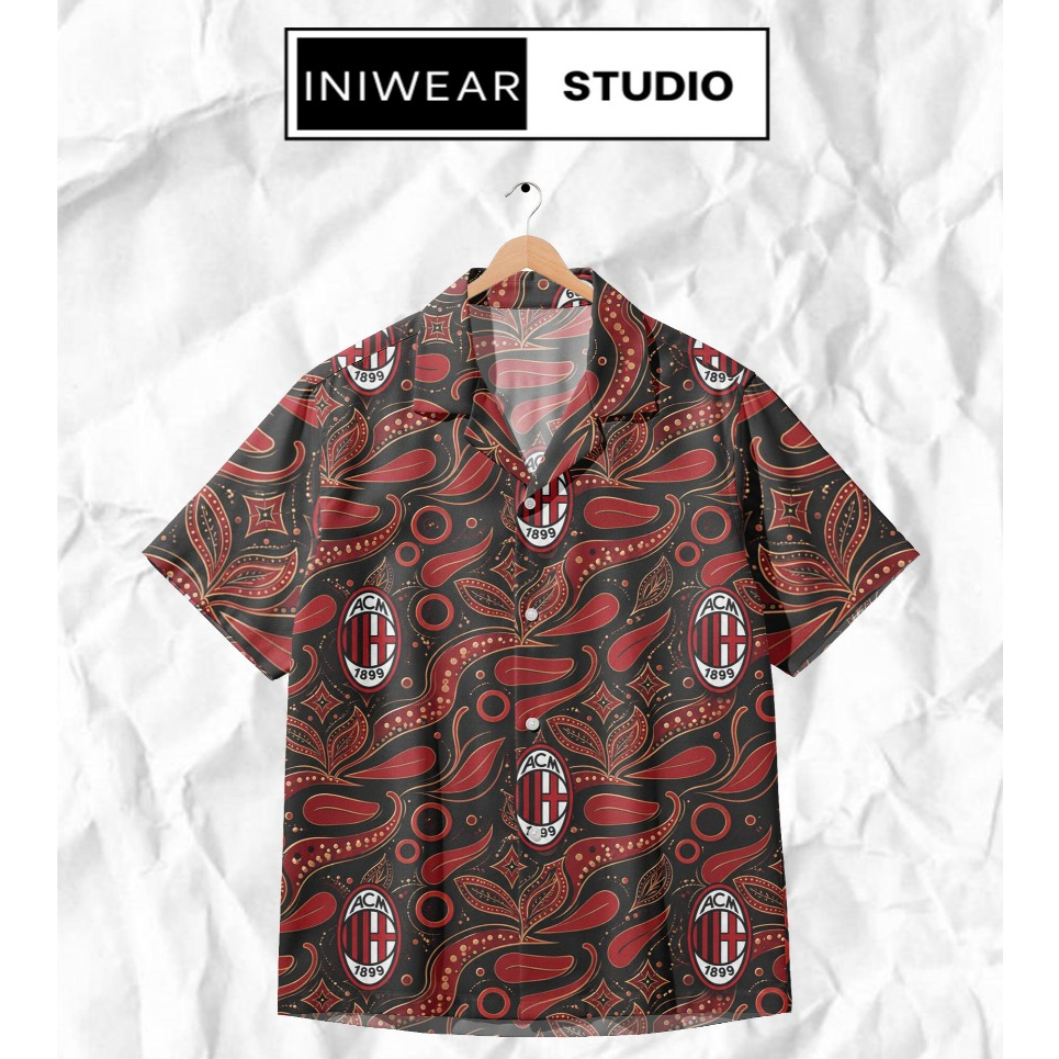 INIWEAR Kemeja Kasual AC Milan Rossoneri Batik Paisley Premium Polymicro