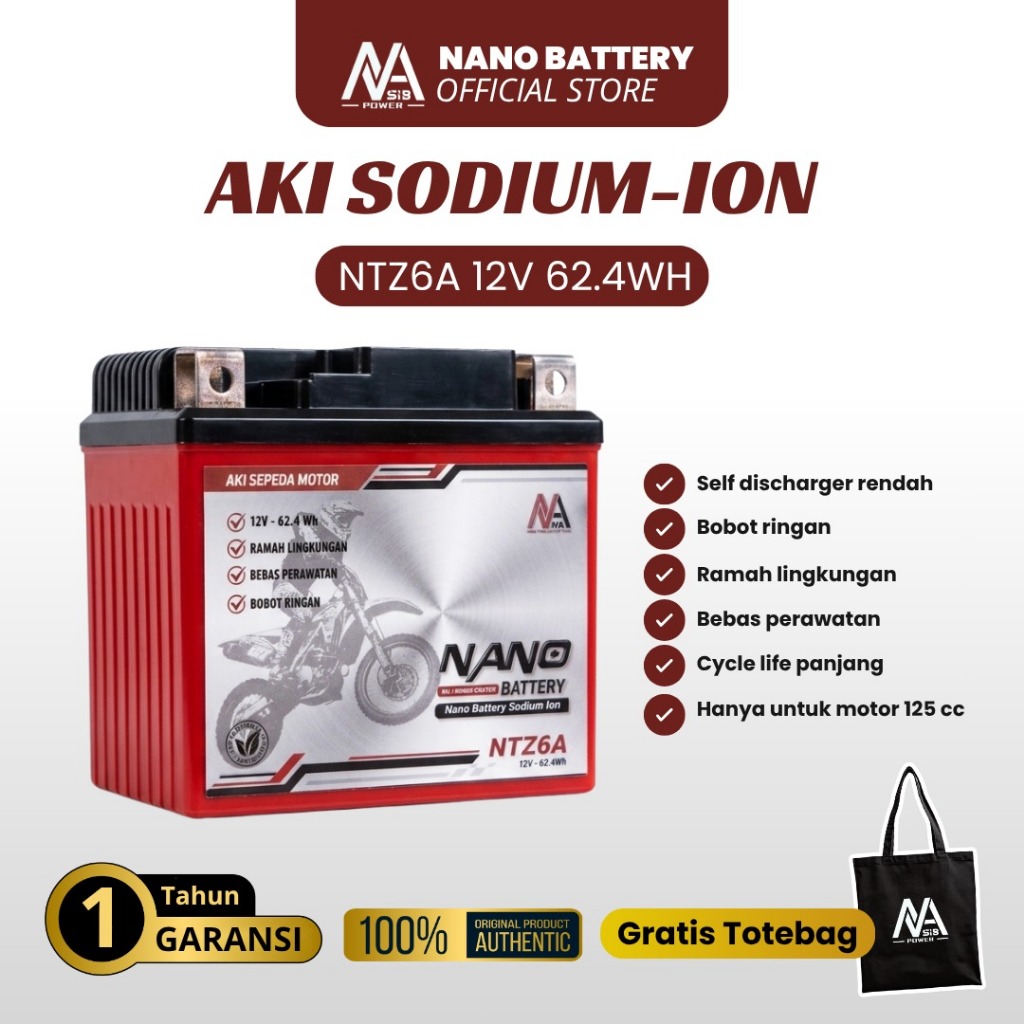 NANO BATTERY Aki Motor Sodium Ion NTZ6A / GTZ6V / YTZ6V 125CC Accu Kering Garansi Resmi Pabrik