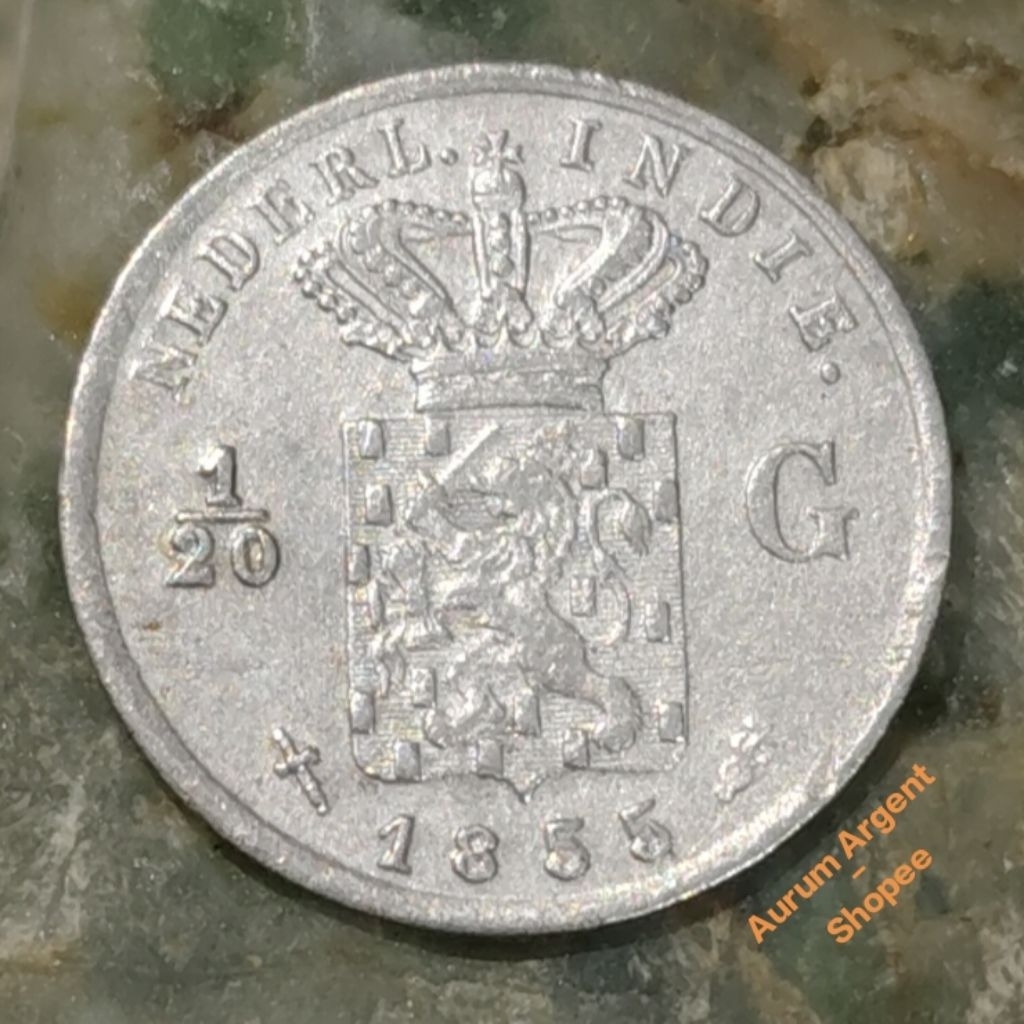 G.30-- 1 PC KOIN KECIL PERAK KUNO ASLI 1/20 GULDEN NEDERL INDIE TH 1855. -- SILVER COIN --