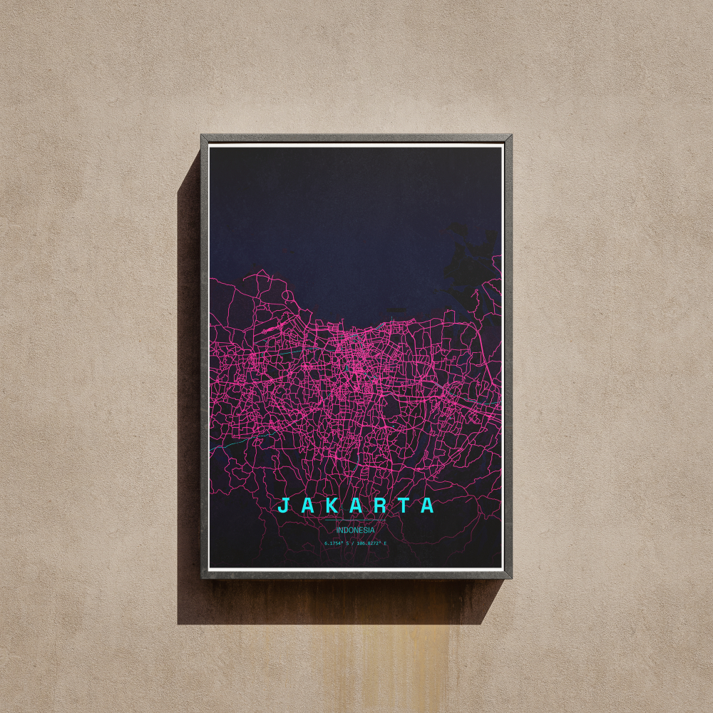 Jakarta City Map Wall Art Poster Peta Kota Jakarta Hiasan Dinding Aesthetic Ukuran A3