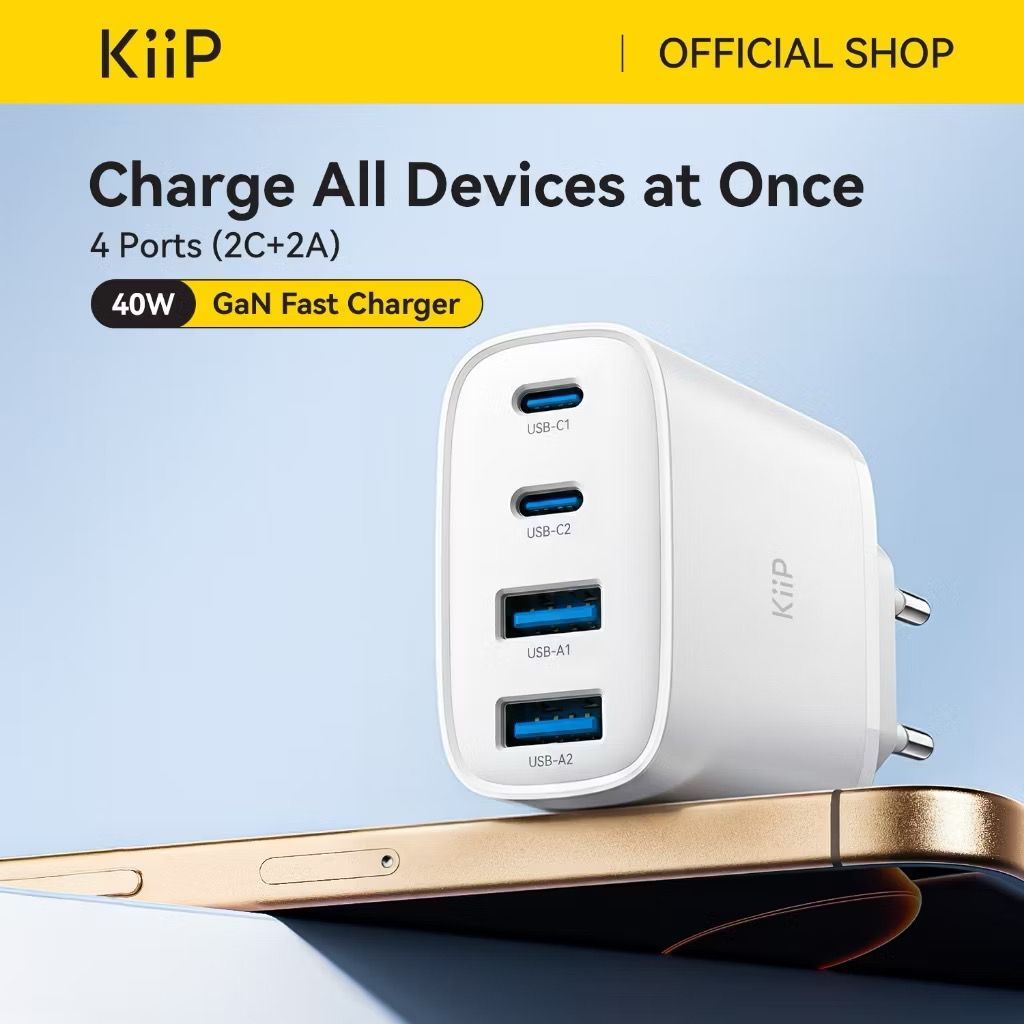 KIIP G40W CHARGER ADAPTOR GAN 40W 4-PORT PD FAST CHARGING