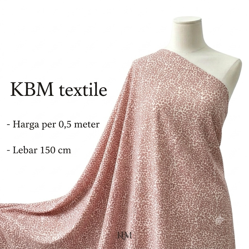 Kain Zara Crepe Motif Leopard/Macan warna Pink - Bahan Dress, Gamis, Blouse Premium spk
