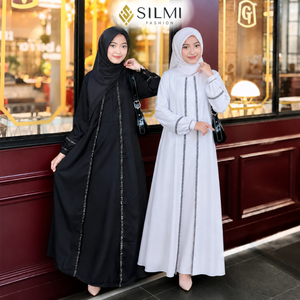 Silmi | Madani - Gamis Umroh Haji - Gamis Abaya Hitam Putih