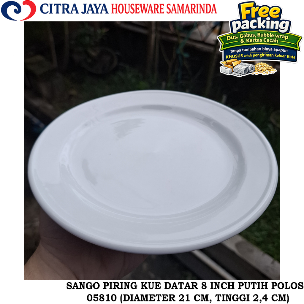 Piring KUE DATAR 8 INCH (6 PCS / 1 LUSIN) SANGO 05810 ULTRA HARD PORCELAIN HOTLEWARE PUTIH POLOS