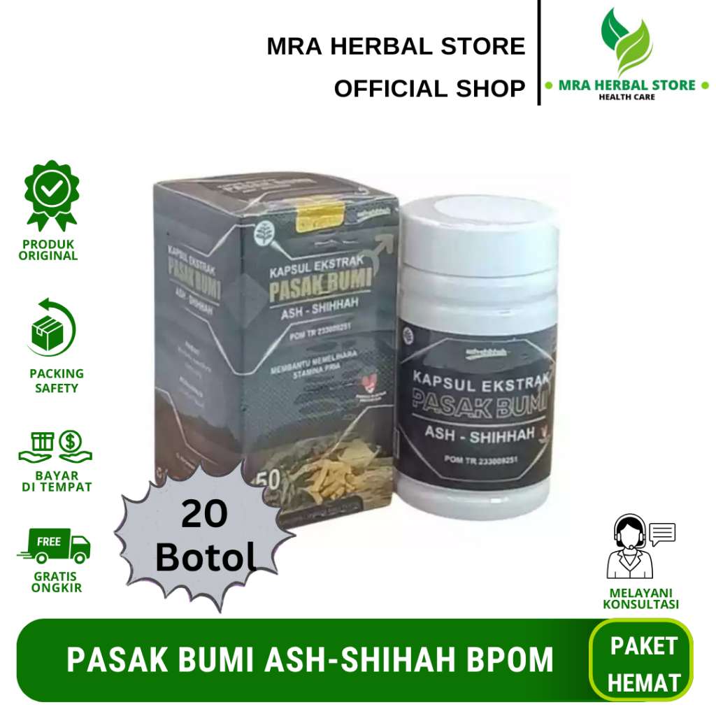 Pasak Bumi Ash-Shihah Paket 20 Botol | Ekstrak Pasak Bumi | Kapsul Pasak Bumi Isi 50 Original