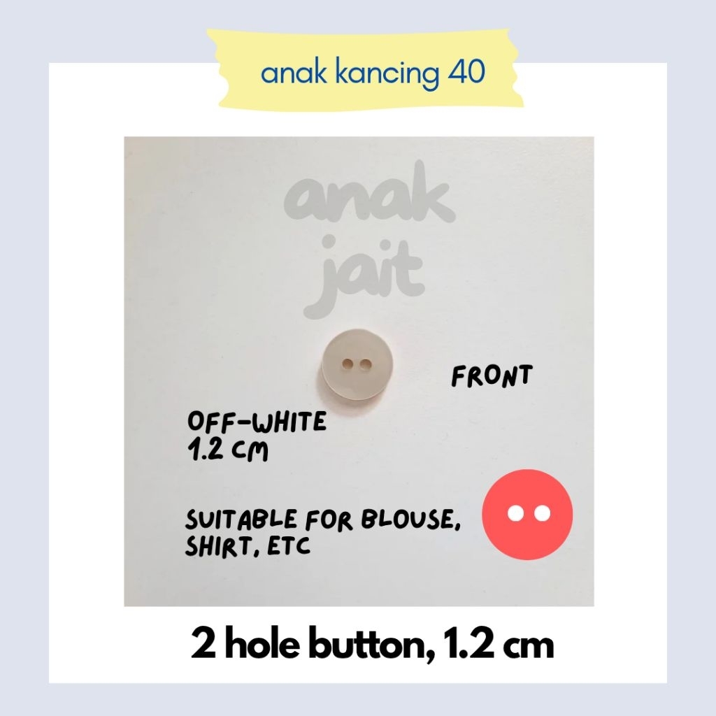 Kancing Baju/Kancing Impor off-white Bulat - Kancing off-white 1.2 cm lubang dua / Kancing Baju Offw