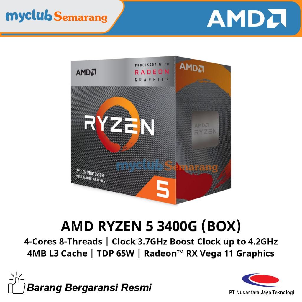 Processor AMD Ryzen 5 3400G AM4 dengan VGA Radeon RX Vega 11 Boxed Original