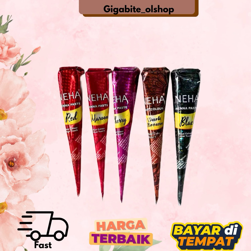 Siap Kirim  NEHA Henna Paste Warna Merah Maroon Cherry Coklat Gelap Hitam Real Colour Real Touch