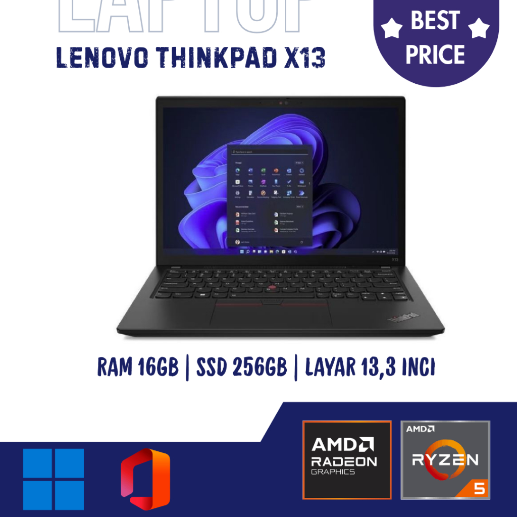 Laptop Lenovo Thinkpad X13 Gen 1 AMD Ryzen 5 Pro 4650U RAM 16GB SSD 256GB Layar 13 Inci