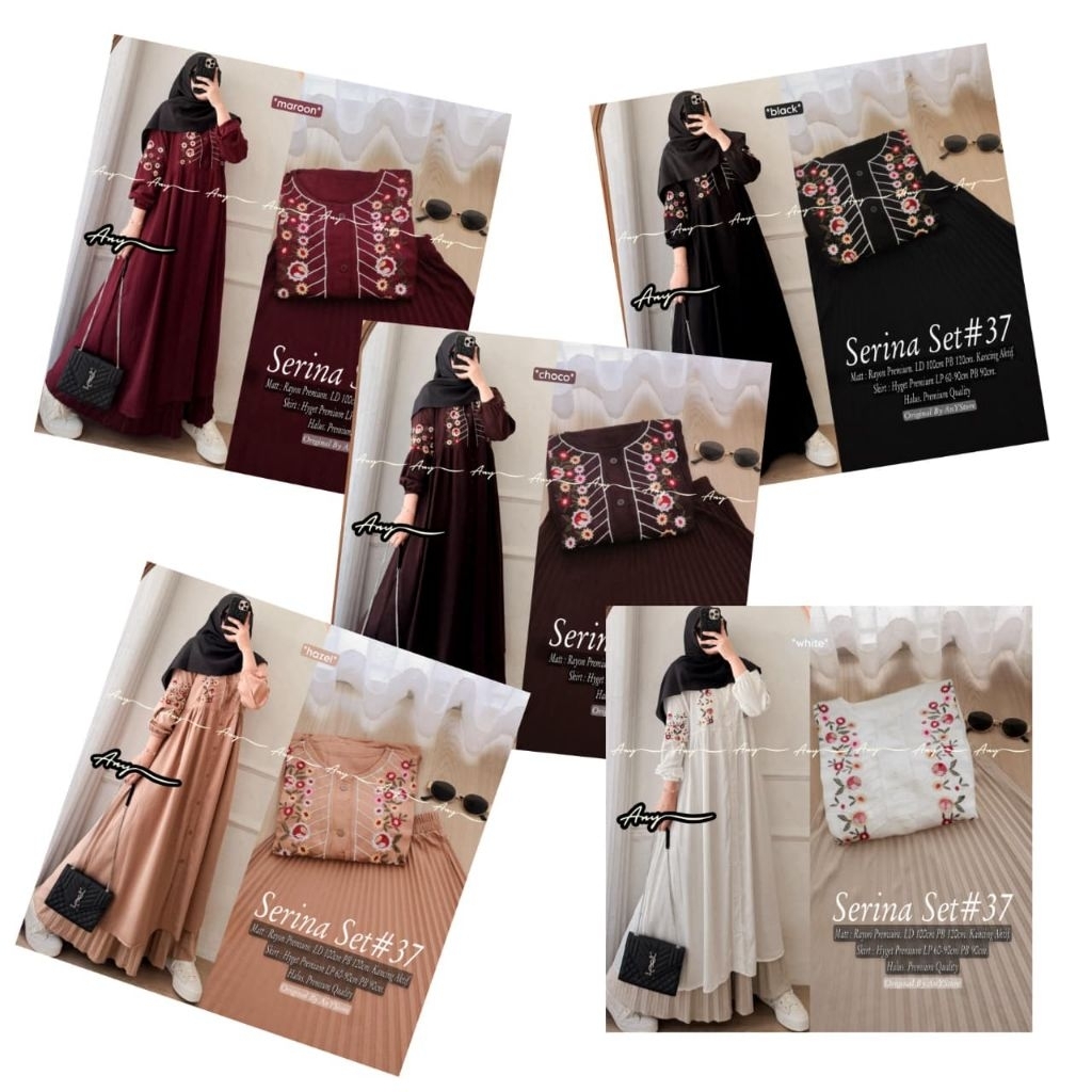 SERINA SET BY ANY STORE SETELAN ROK PLISKET LONG TUNIK RAYON BORDIR PREMIUM SETELAN LONG TUNIK SETEL