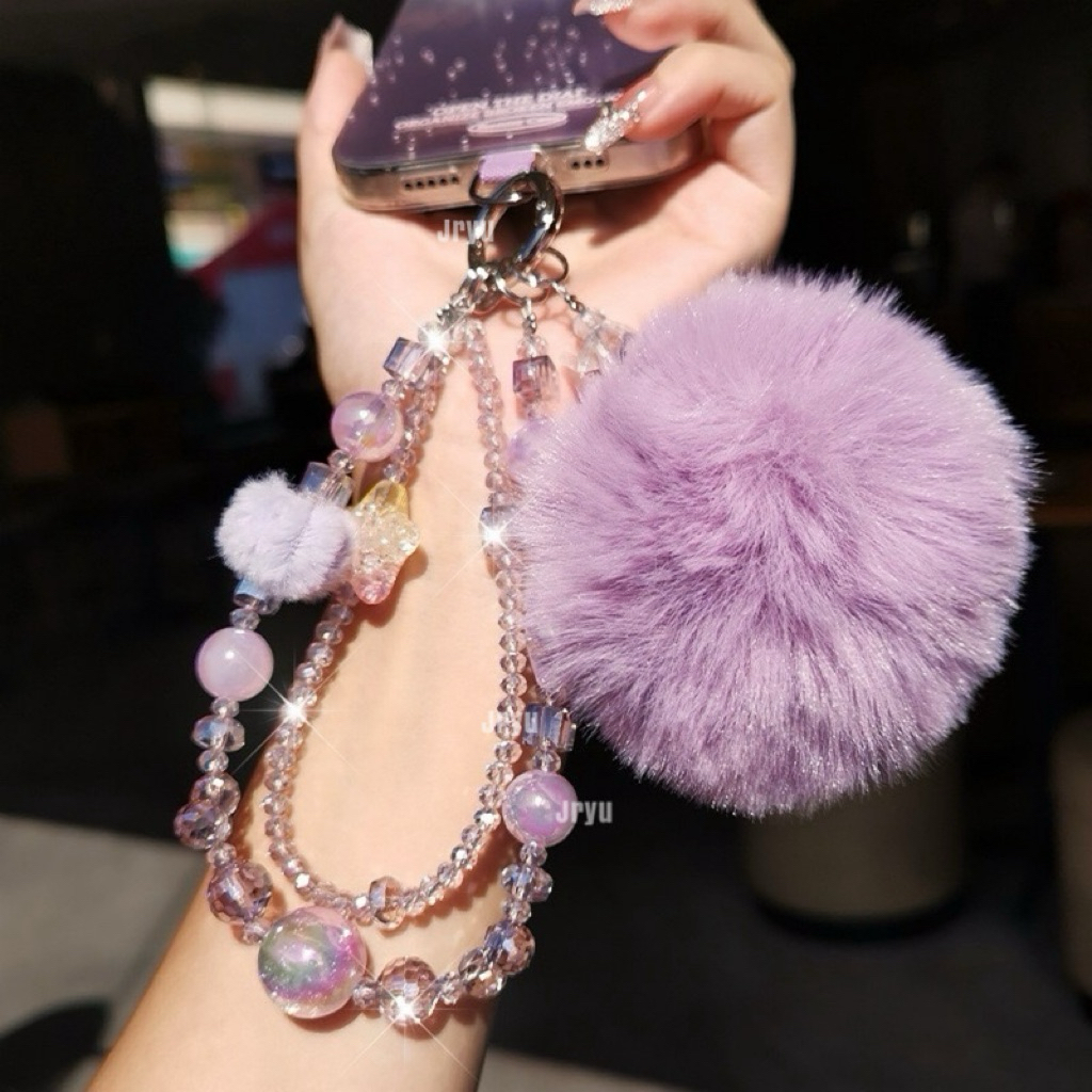 JRYU Gantungan HP Korea TARA Crystal Furball gantungan gelang kristal gantungan tas gantungan kunci