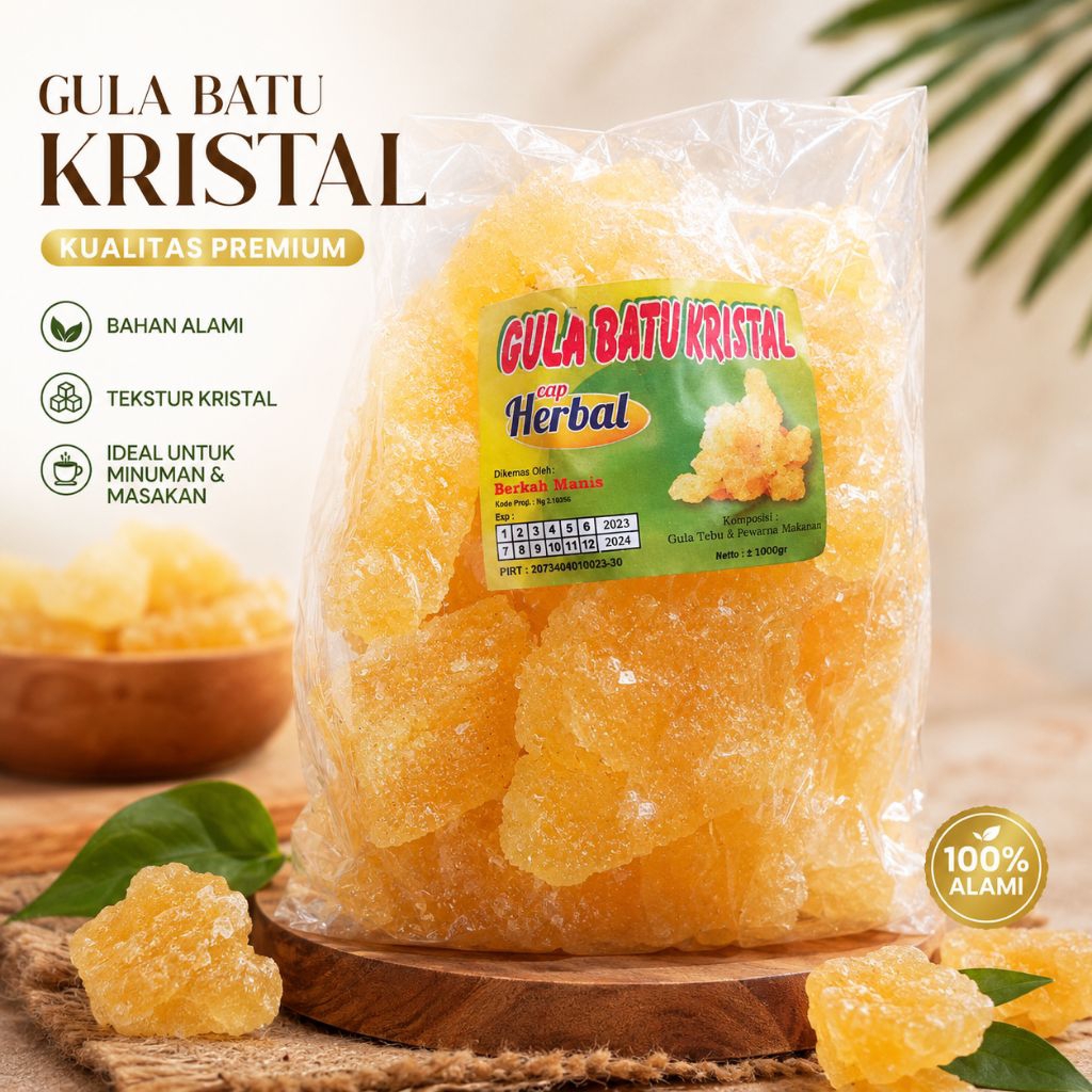gula kristal - gula batu kristal - 1 kg - gula kristal kuning - gula herbal - gula kristal premium -