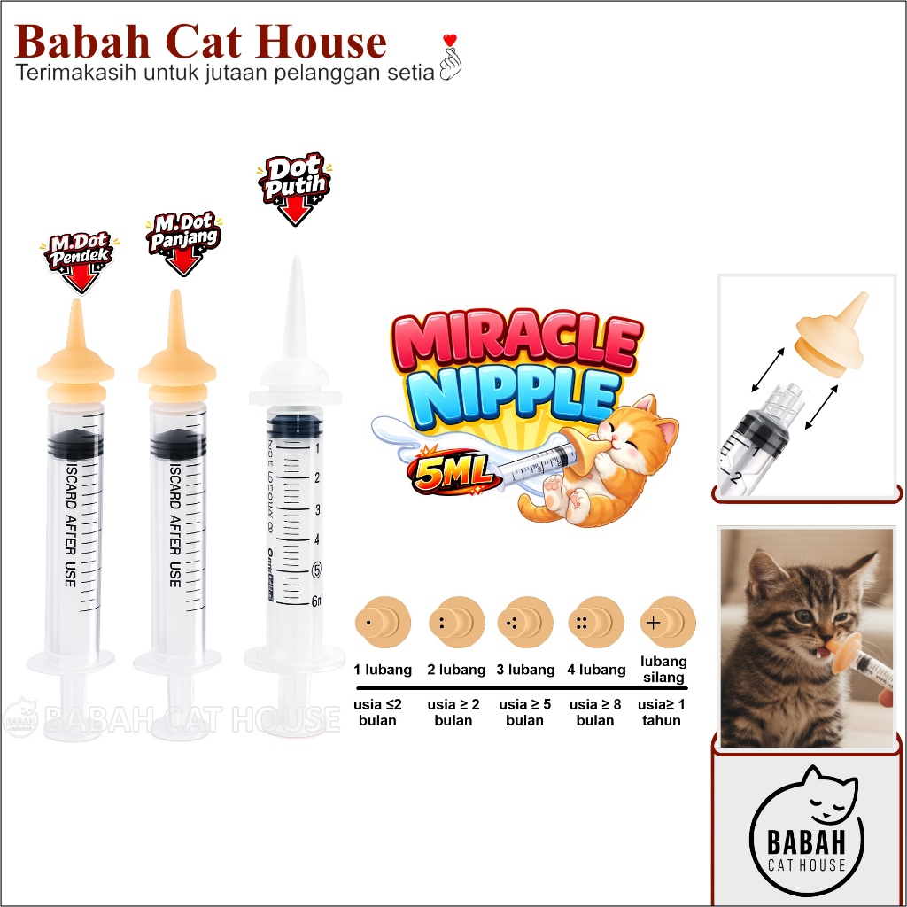 MIRACLE NIPPLE Pentil Dot Susu Spet Anak Bayi Kucing Kecil Mini Niple Nipel Untuk Anakan Kitten Rc B