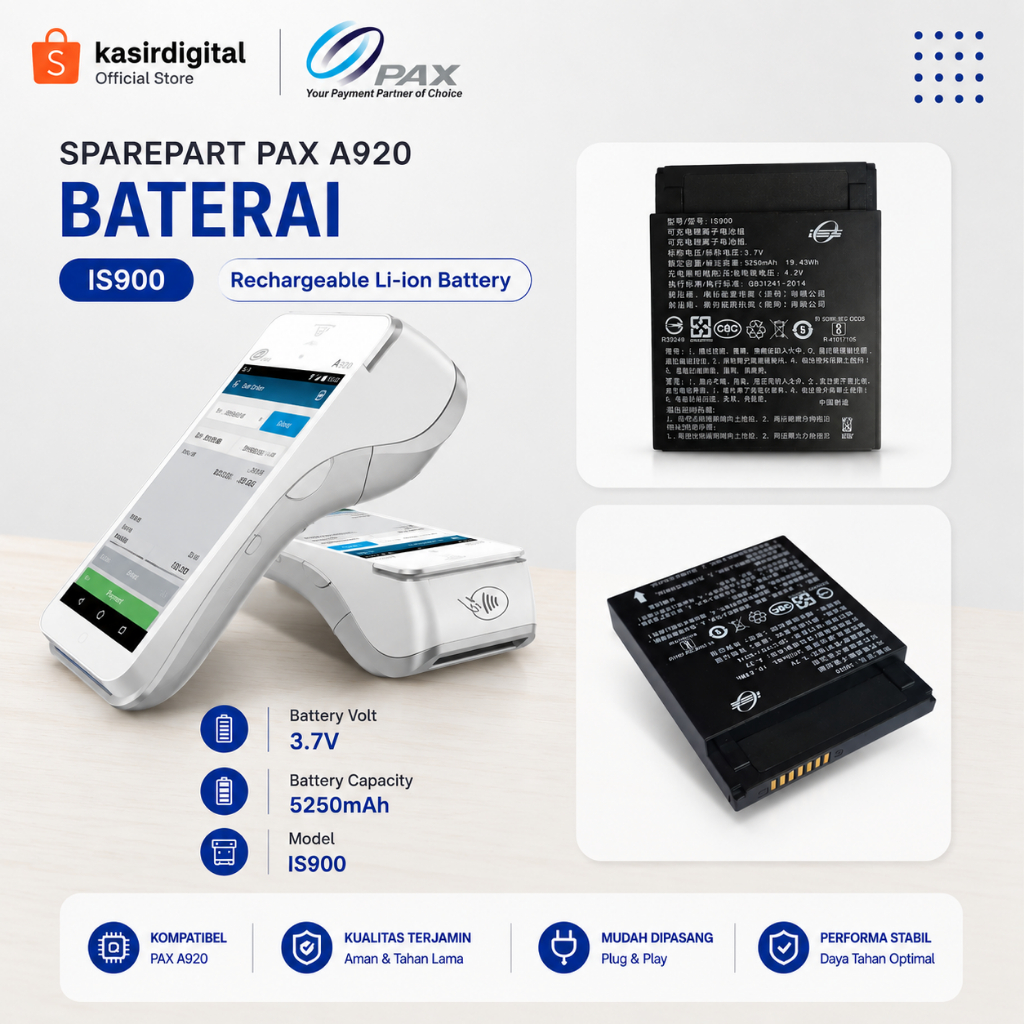 Baterai Mesin EDC Kasir Android PAX A920