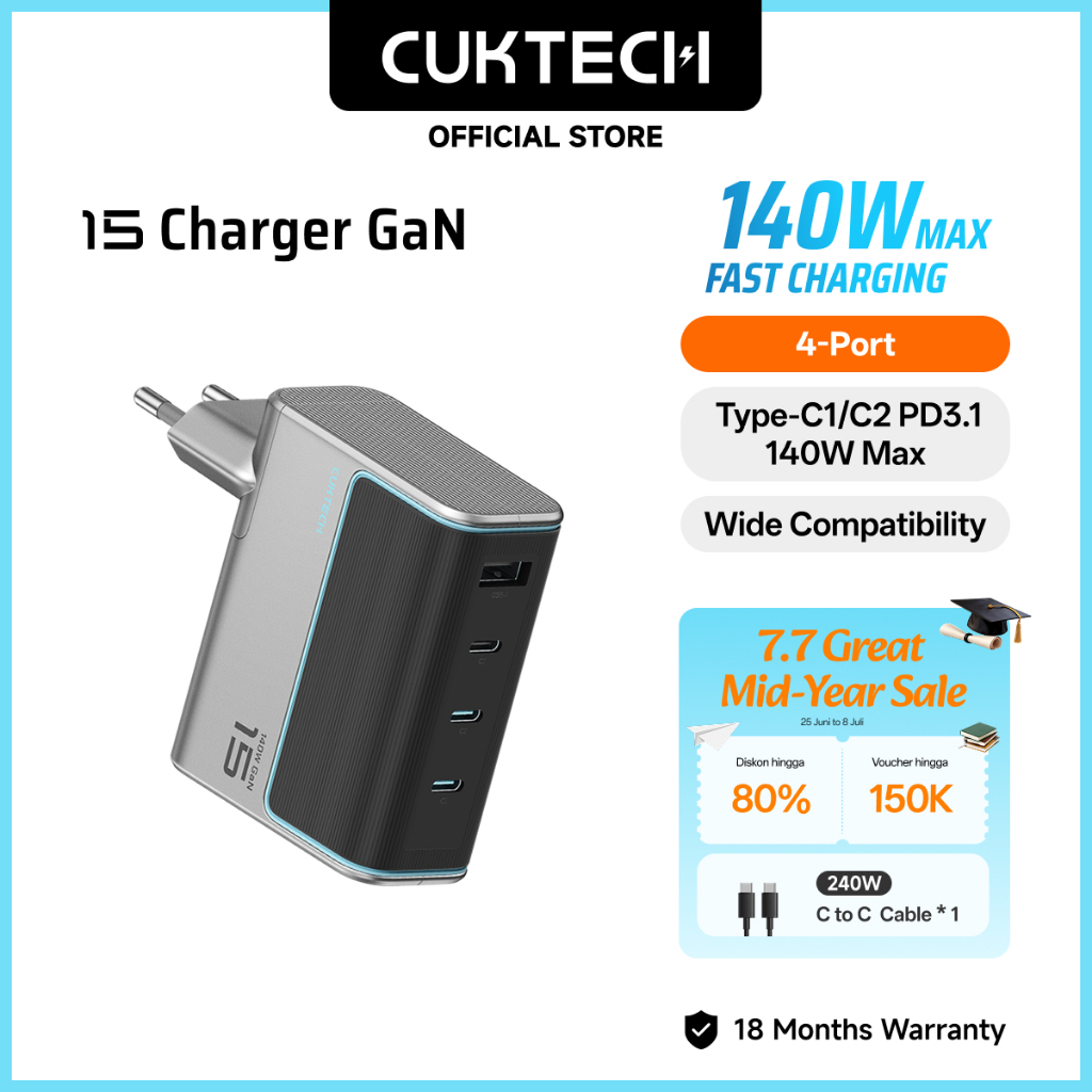 CUKTECH Charger 140W Max Fast Charging GaN 4 Port 3C1A, Support Laptop 140W Max Xiaomi 120W Max - 15
