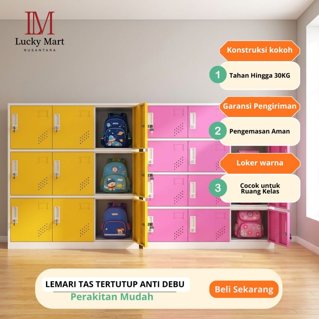 Lemari Tas Tertutup Anti Debu Minimalis TK Loker Sekolah Loker Warna Loker Multifungsi Loker Anak