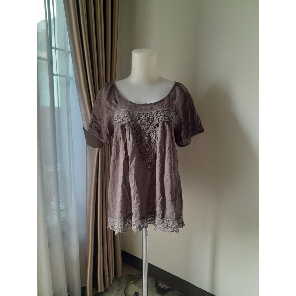 Bohemian Blouse Coklat, Babydoll Blouse Bohemian