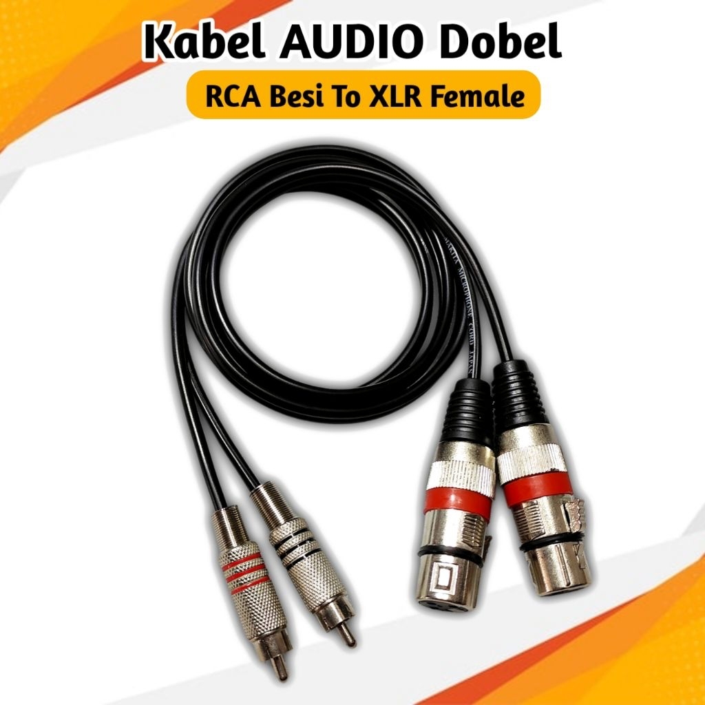 Kabel Input Dobel 2-2 Jek RCA Besi To Jek XLR Canon Female Panjang 1 Meter