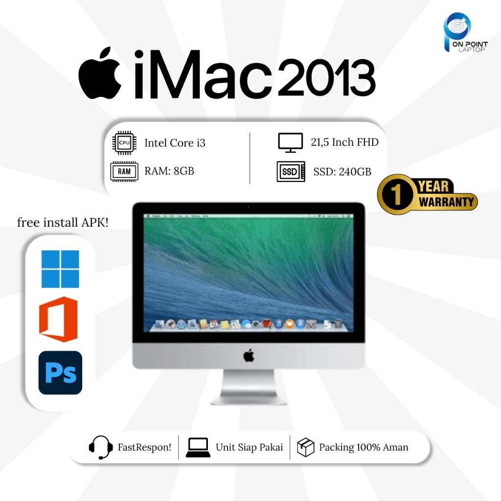 IMAC 2013/I3/RAM 8GB/SSD 240GB/21INCH