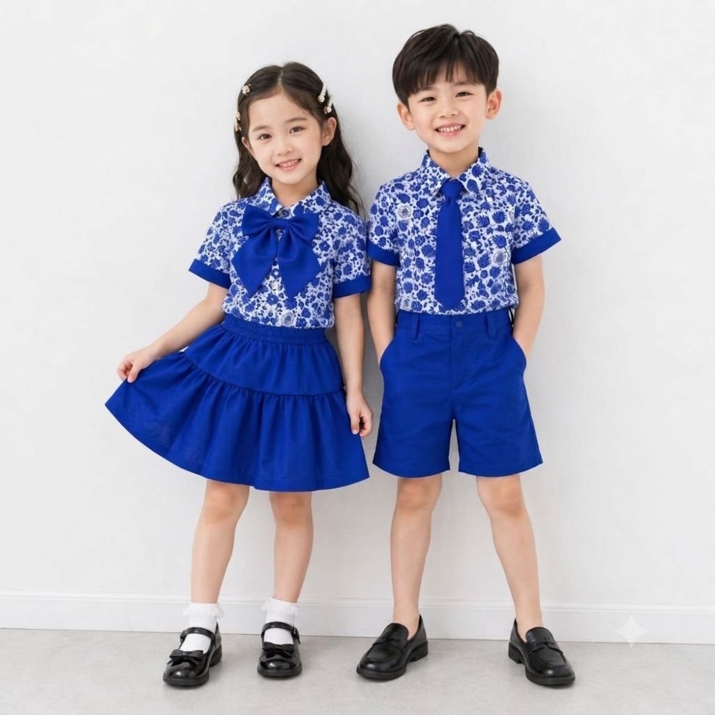 Baju Batik PAUD Biru Seragam TK Anak Setelan Seragam Sekolah Batik Paud 1-10 Tahun