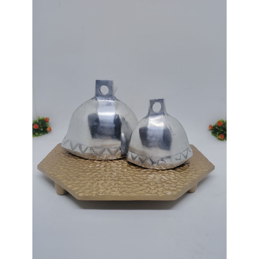 Klontongan silver kluntung sapi almunium bandul kayu