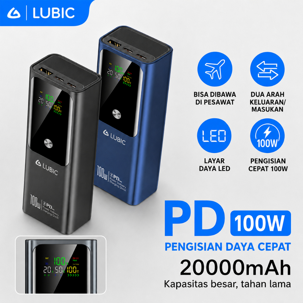 LUBIC K81 Power Bank 20000mAh 100W USB Type-C Fast Charging