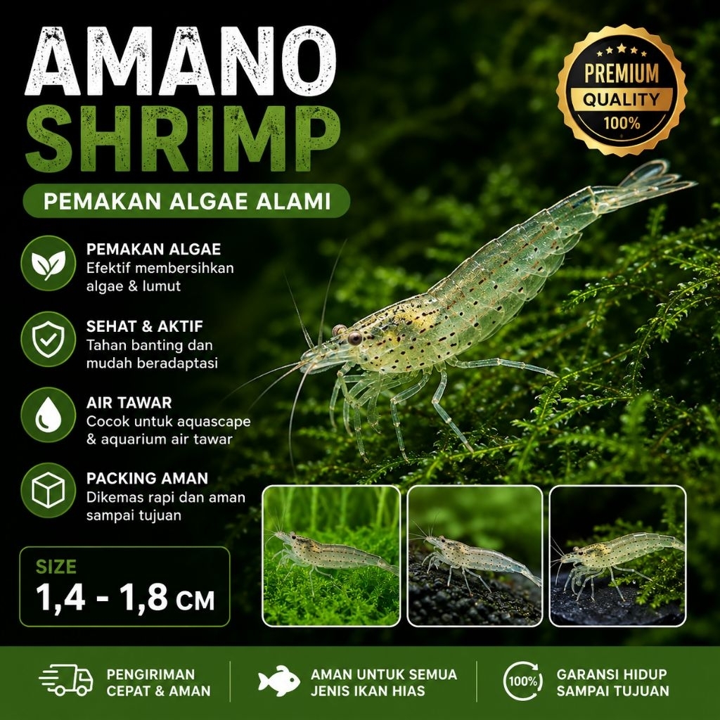 Dekorasi Aquarium Amano Shrimp/Pembersih Algae Hiasan Aquaacape
