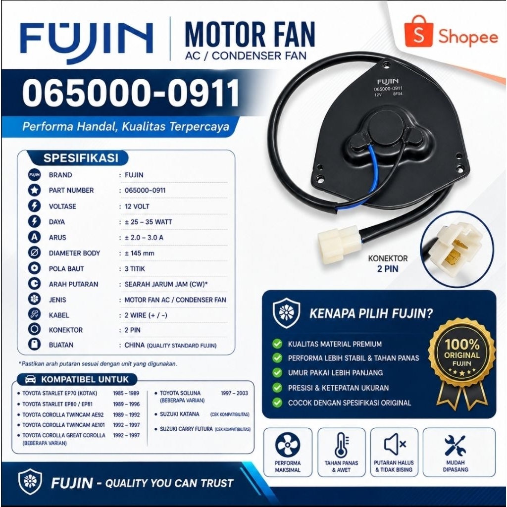 Motor Fan AC 065000-0911 Toyota Starlet Twincam Soluna Great Corolla Fujin Original Quality