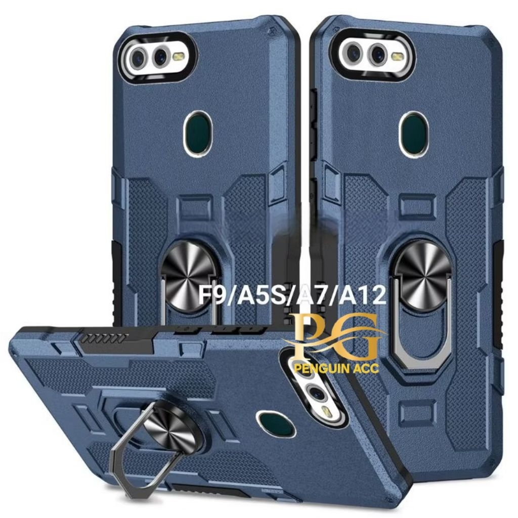 Casing OPPO F9 A5S A7 A12 Hard Case Ring Armor Robot Standing Handphone