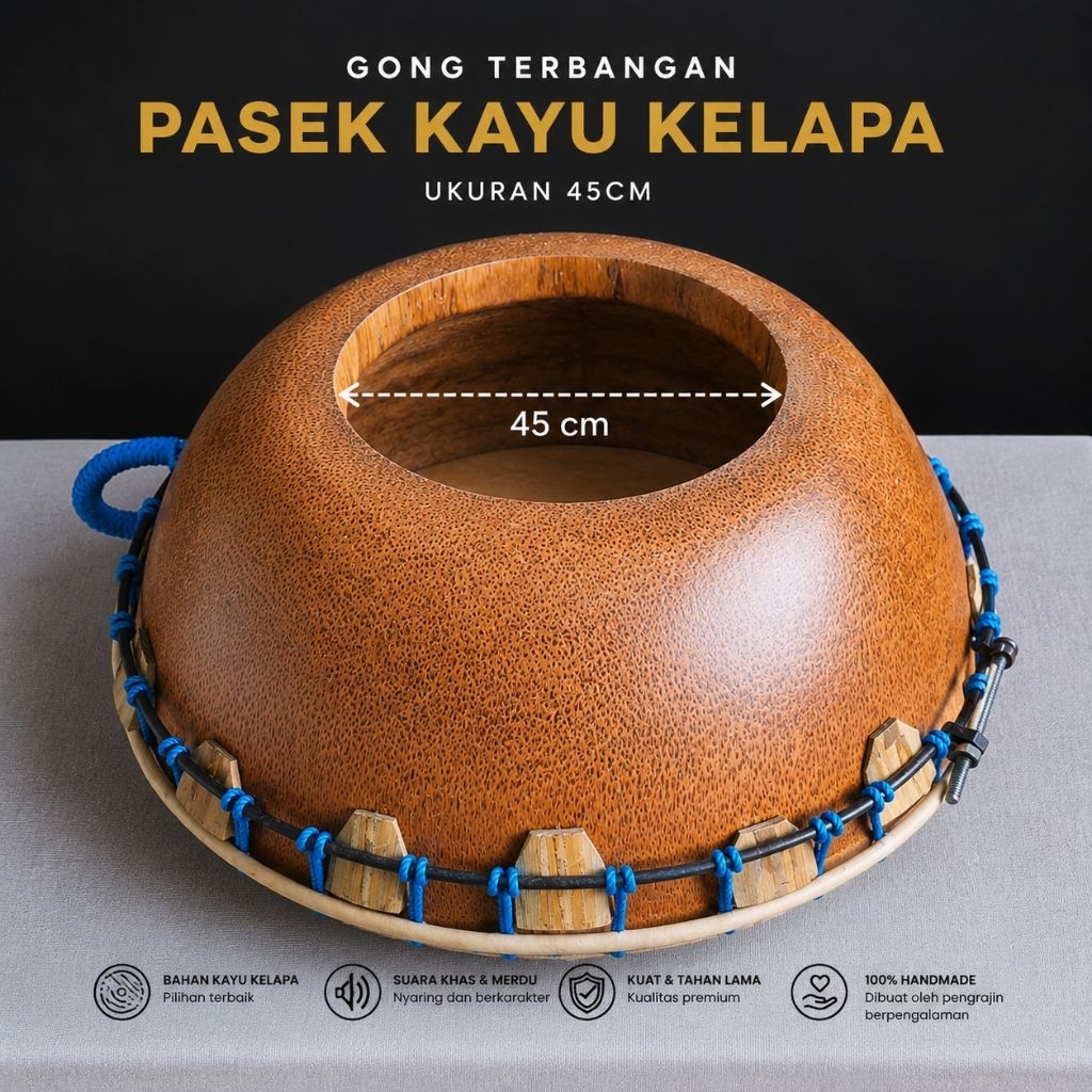 kempul terbangan bahan kayu kelapa kulit kambing ukuran 45cm