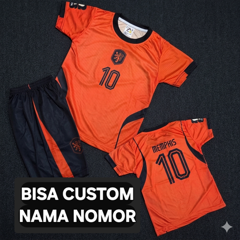 jersey bola anak timnas belanda/setelan jersey bola nederland/baju bola negara belanda printing