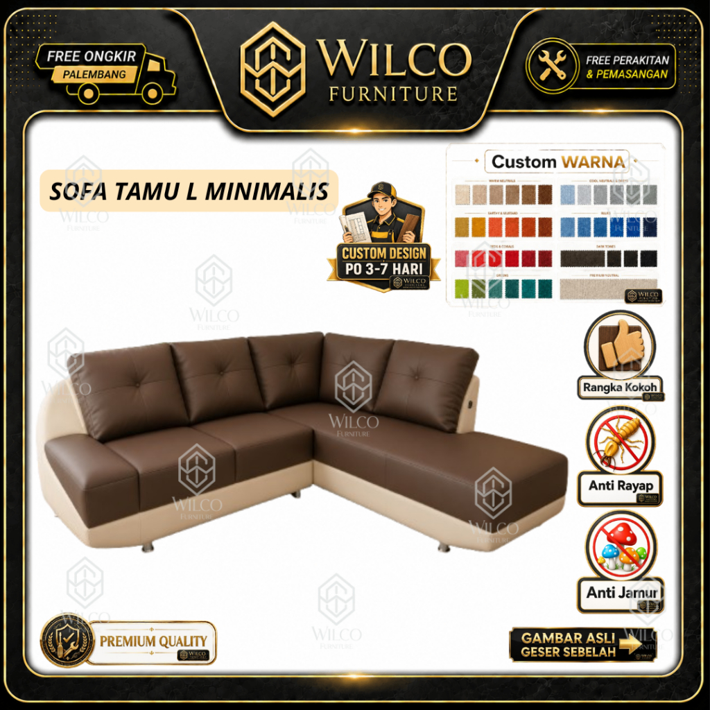 Sofa Tamu L Minimalis | Sofa Tamu L Sudut Modern Bahan Kulit