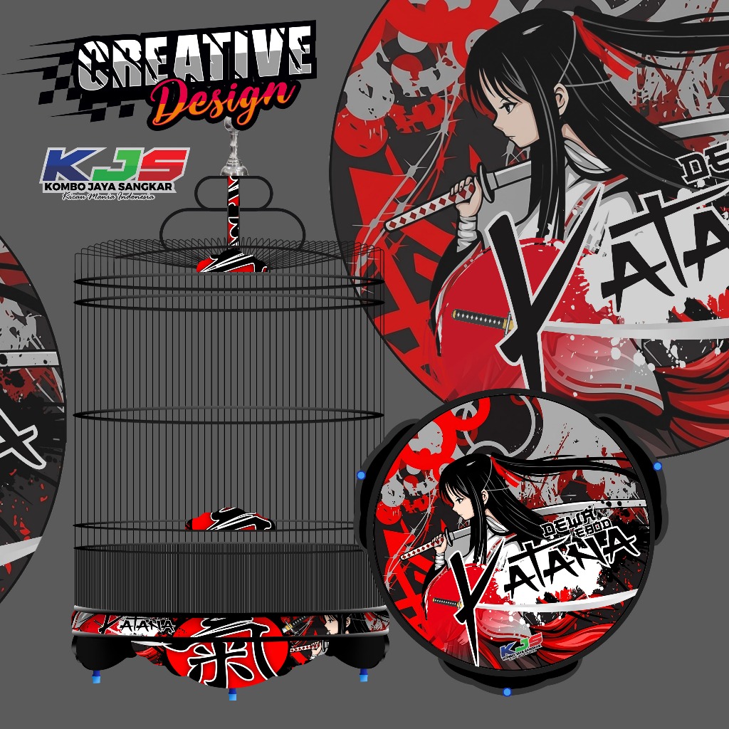 STICKER SANGKAR BURUNG MURAI BATU MOTIF KATANA JPN