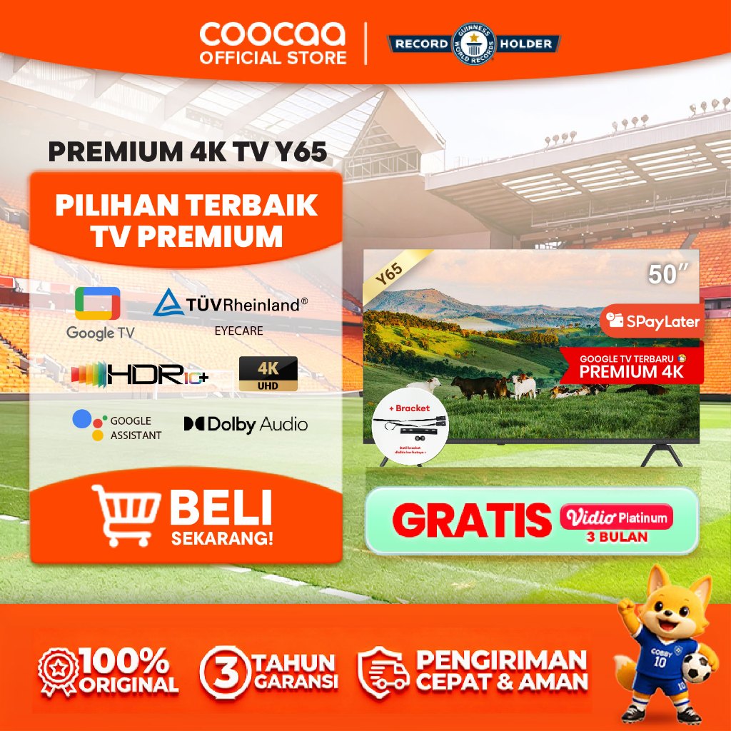 [+BRACKET] NEW COOCAA TV 50 inch Y65 - 4K GOOGLE TV  - Dolby Audio - Eye Care - HDR10 - Find Remote 
