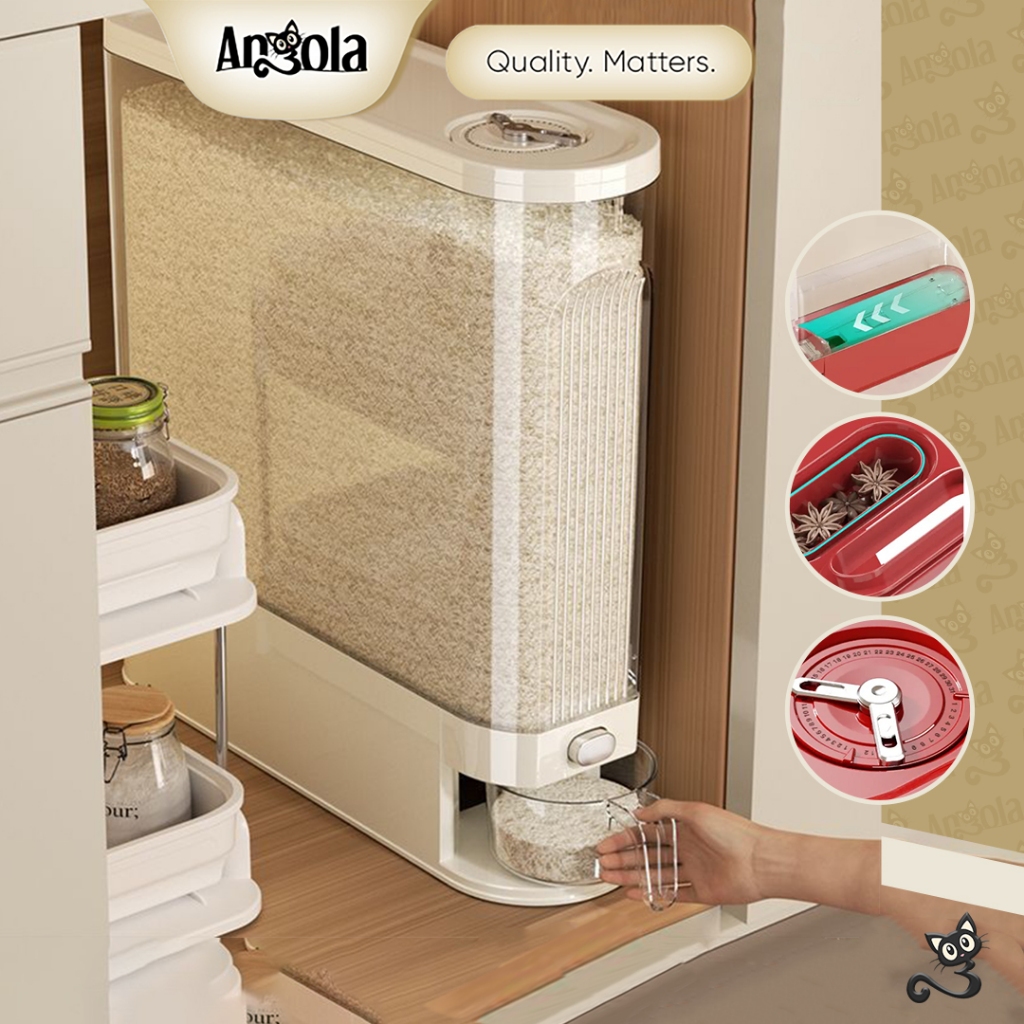 ANGOLA Dispenser Beras Super Slim E17A-E27A Tempat Penyimpanan Beras Anti Kutu / Dispenser Beras Otomatis