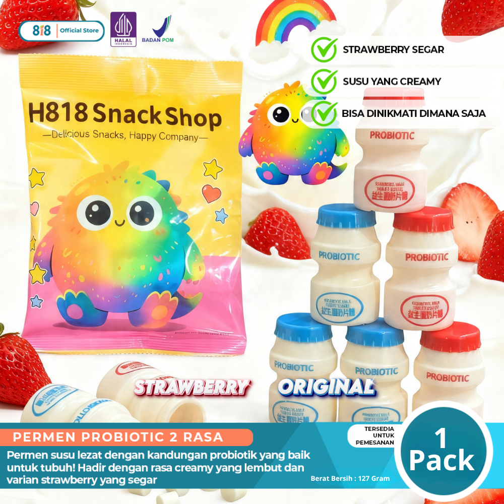 [BPOM & HALAL] Permen Susu Probiotik Premium Rasa Strawberry | Tekstur Lembut dan Creamy, Camilan Ma