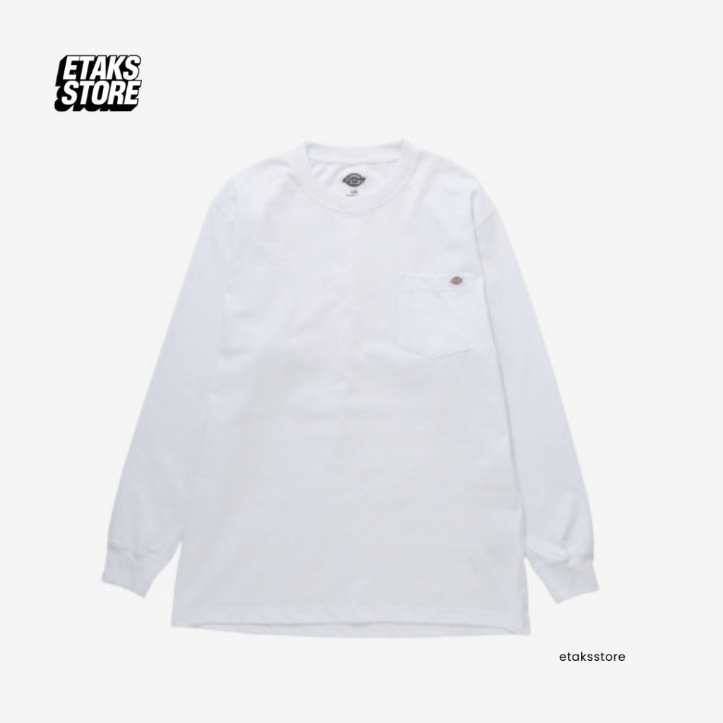 Kaos Dickies Heavy Weight Pocket Longsleeve Tee White | Tshirt Casual Work Formal | Original Resmi