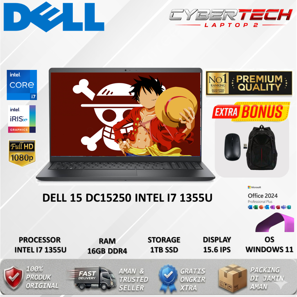 Laptop Dell 15 Dc15250 Intel I7 Ram 16GB Ssd 1TB Windows 11 Original 15  Fhd Ips TouchscreenTerbaru