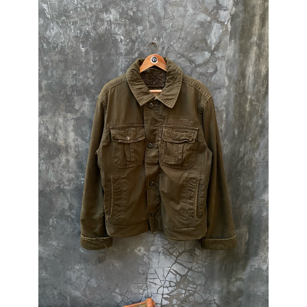 Hollister Sherpa Lined Y2K Military Jacket