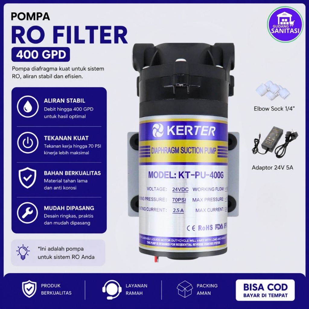 Pompa RO 24V Pompa Air RO 400 Gpd Dengan Adaptor Booster pump RO pompa dorong filter RO
