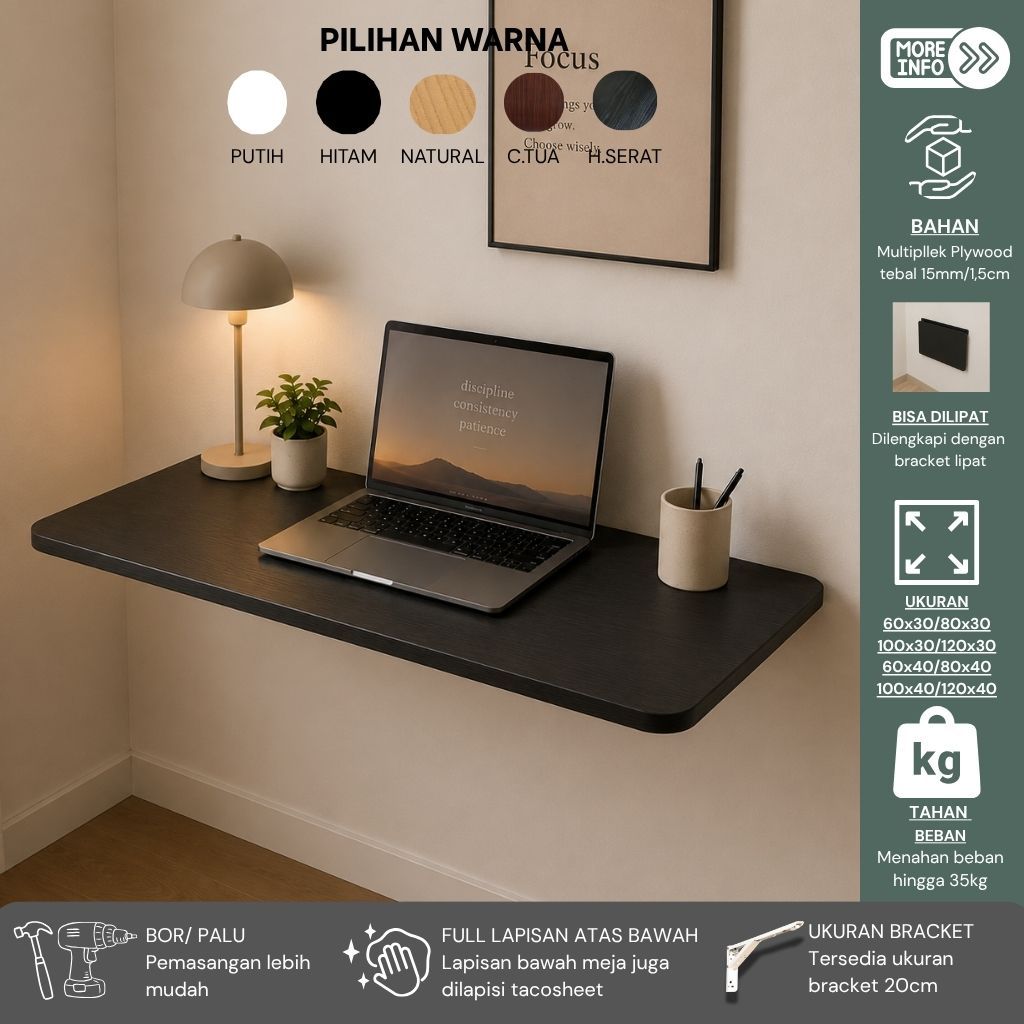 MEJA LIPAT DINDING SERBAGUNA PREMIUM FULL LAPIS ATAS BAWAH 60x30 60x40 80x30 80x40 100x30 100x40 120