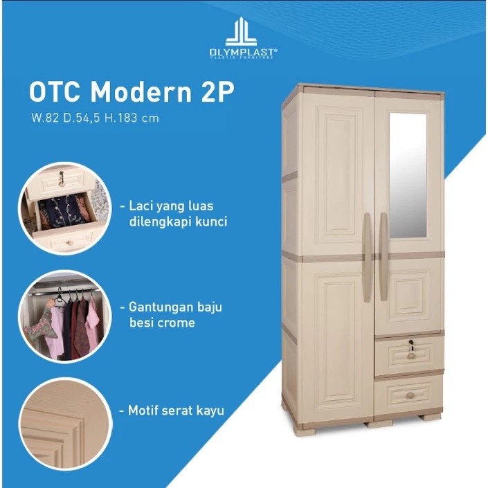 Olymplast OTC 02P Modern Lemari Plastik 2 Pintu / Lemari Baju / Lemari Pakaian