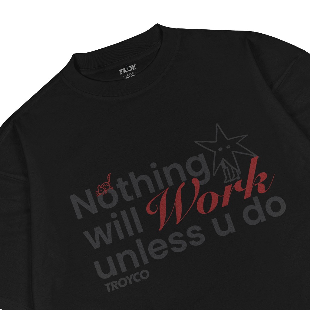 Troy Company Boxy Oversize Tshirt Black Work - Kaos Pria Boxy Oversize Hitam MBD 3109