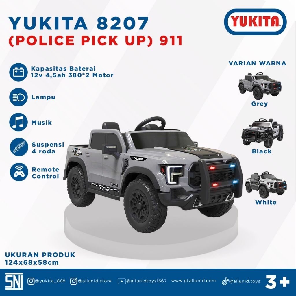 Mainan Mobil Aki Anak Mobil Polisi Yukita 8207 Police Pick up Mobil Polisi~Mobilan Aki Anak~Mainan M