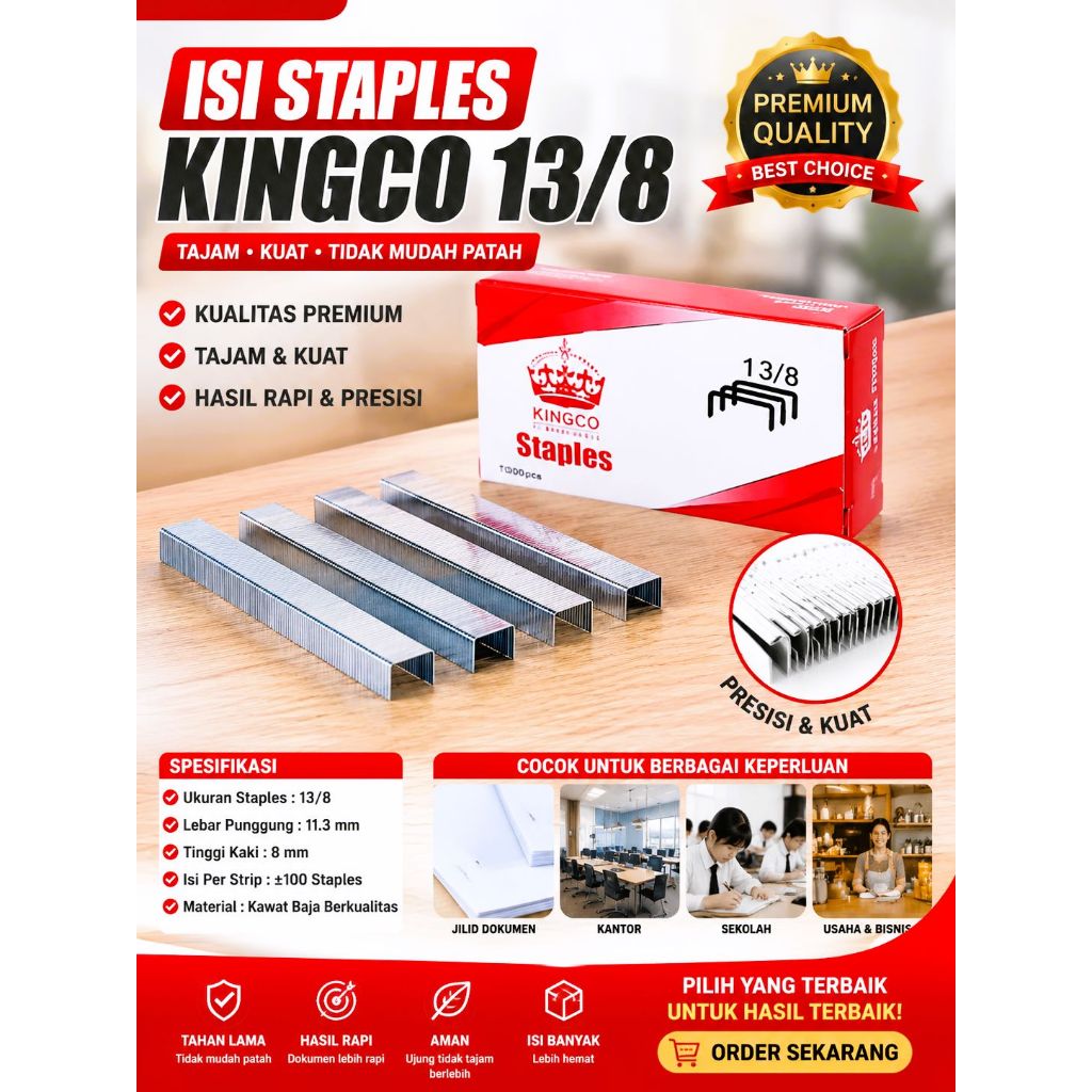 Isi Staples Guntacker Kingco 13/8 Staples Tembak Jok Kulit Kayu - 1 Box