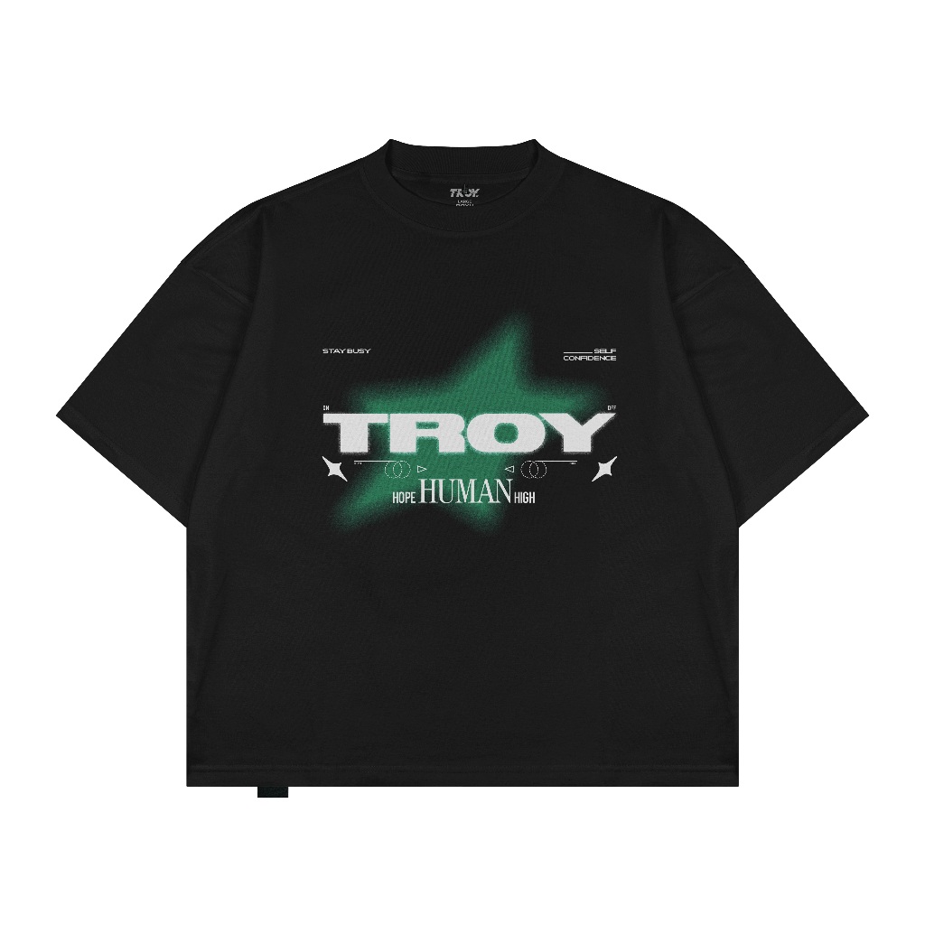 Troy Company Boxy Oversize Tshirt Black Human Hope - Kaos Pria Boxy Oversize Hitam MBD 2519