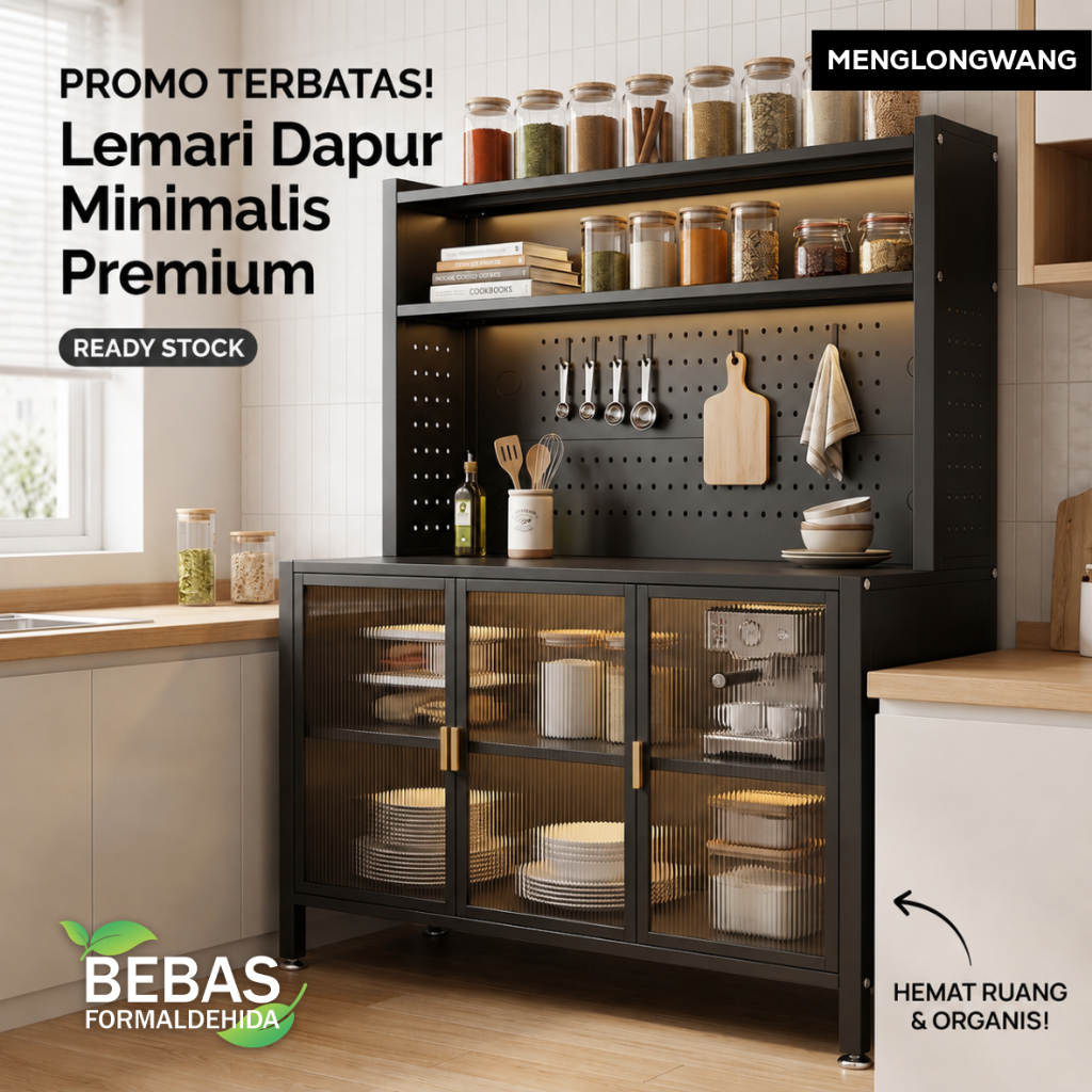 Lemari Dapur Minimalis Pintu Kaca Rak Piring Kitchen Cabinet Kabinet Dapur Serbaguna