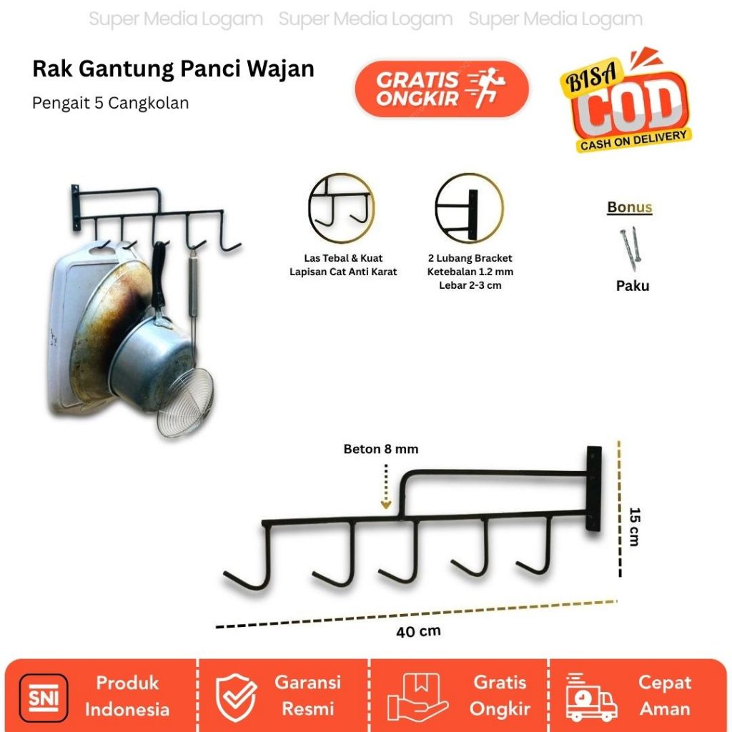 Rak Gantung Panci Wajan Dinding - Rak Dapur Cantolan Wajan & Panci Tempel Dinding