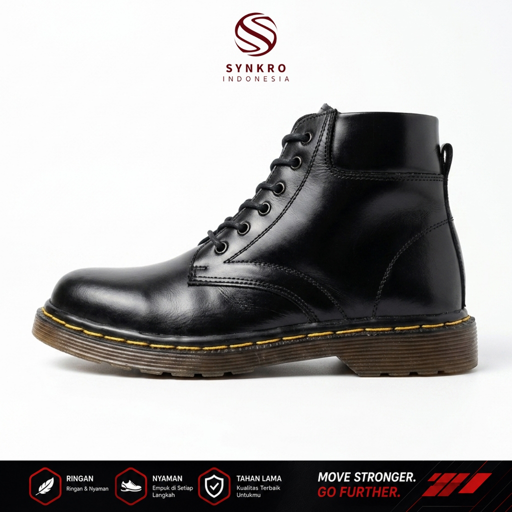 38-44 Synkro Gate - Sepatu Boots Pria Kulit Asli