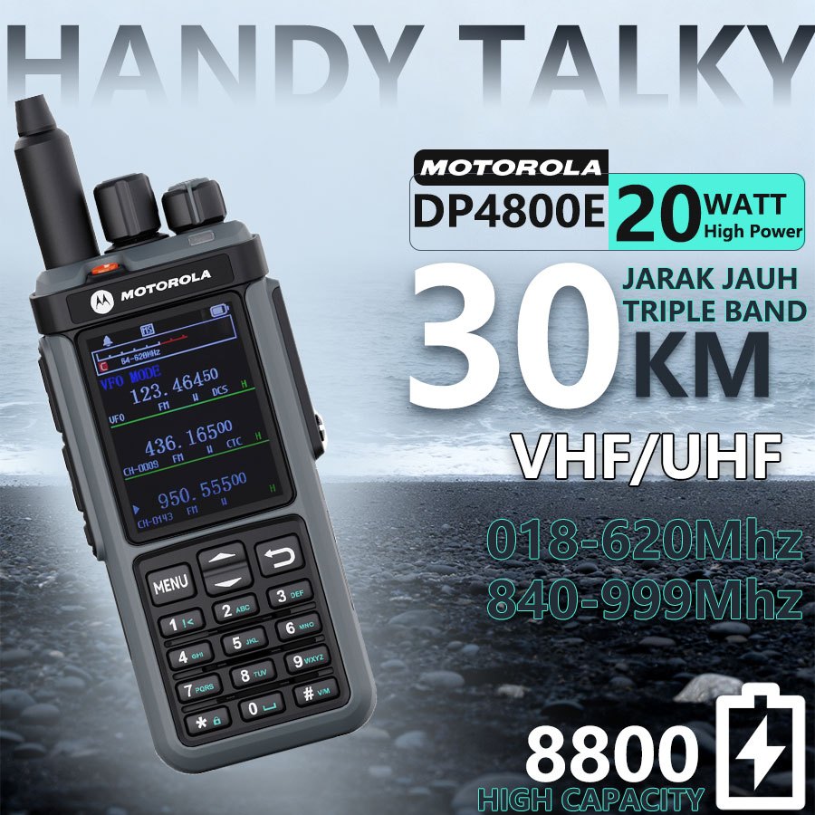 HT Motorola DP4800E Walkie Talkie Jarak Jauh 50KM Tri Band Radio Dua Arah Daya Tinggi 20W Salin Frek